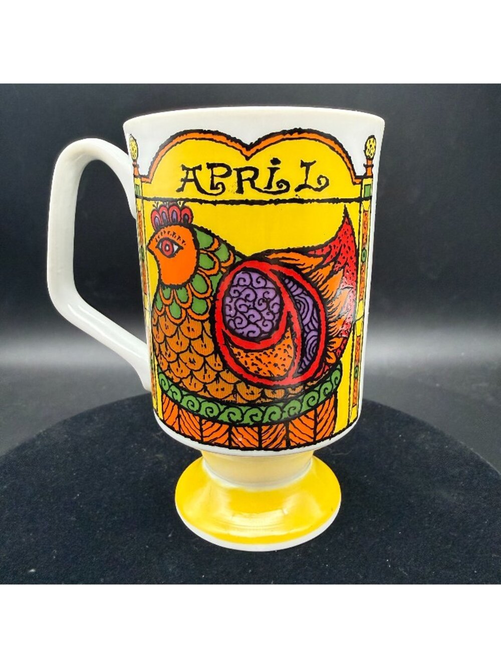 Vtg 70s Royal Crown Arnart Smug Mugs April Rooster Footed Ceramic Mug By Kitty